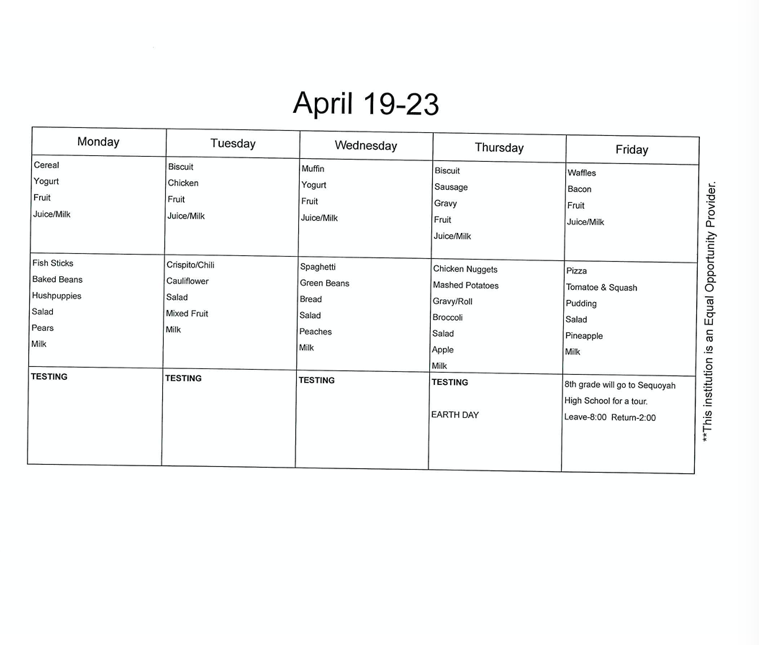 Weekly calendar/menu